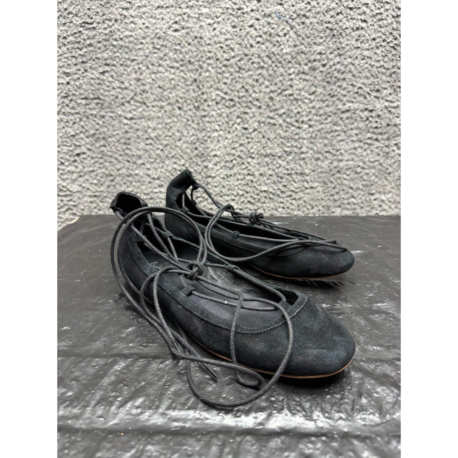 Joie Jenessa Suede Lace-Up Ballerina Flats Black Womens Size 38.5 Eu
